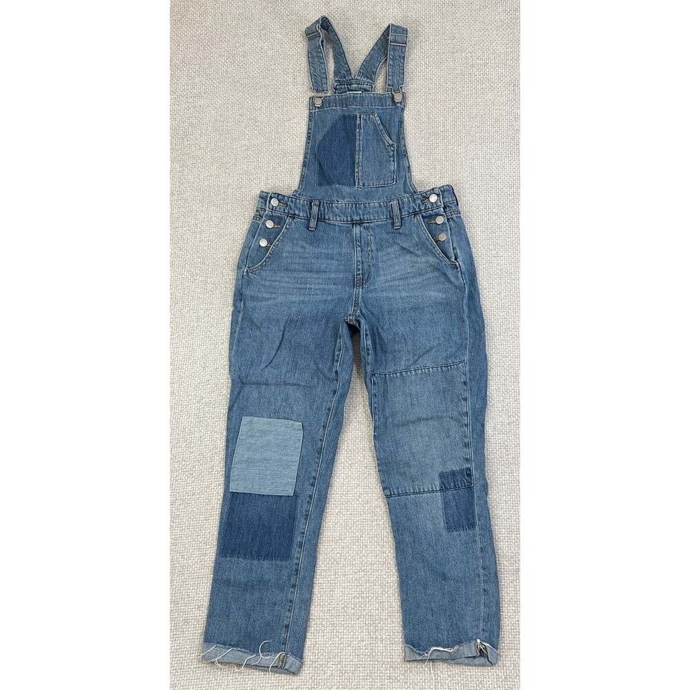 Gap Bib Overalls Women's Small Patchwork Blue Distressed Boho 100% Cotton